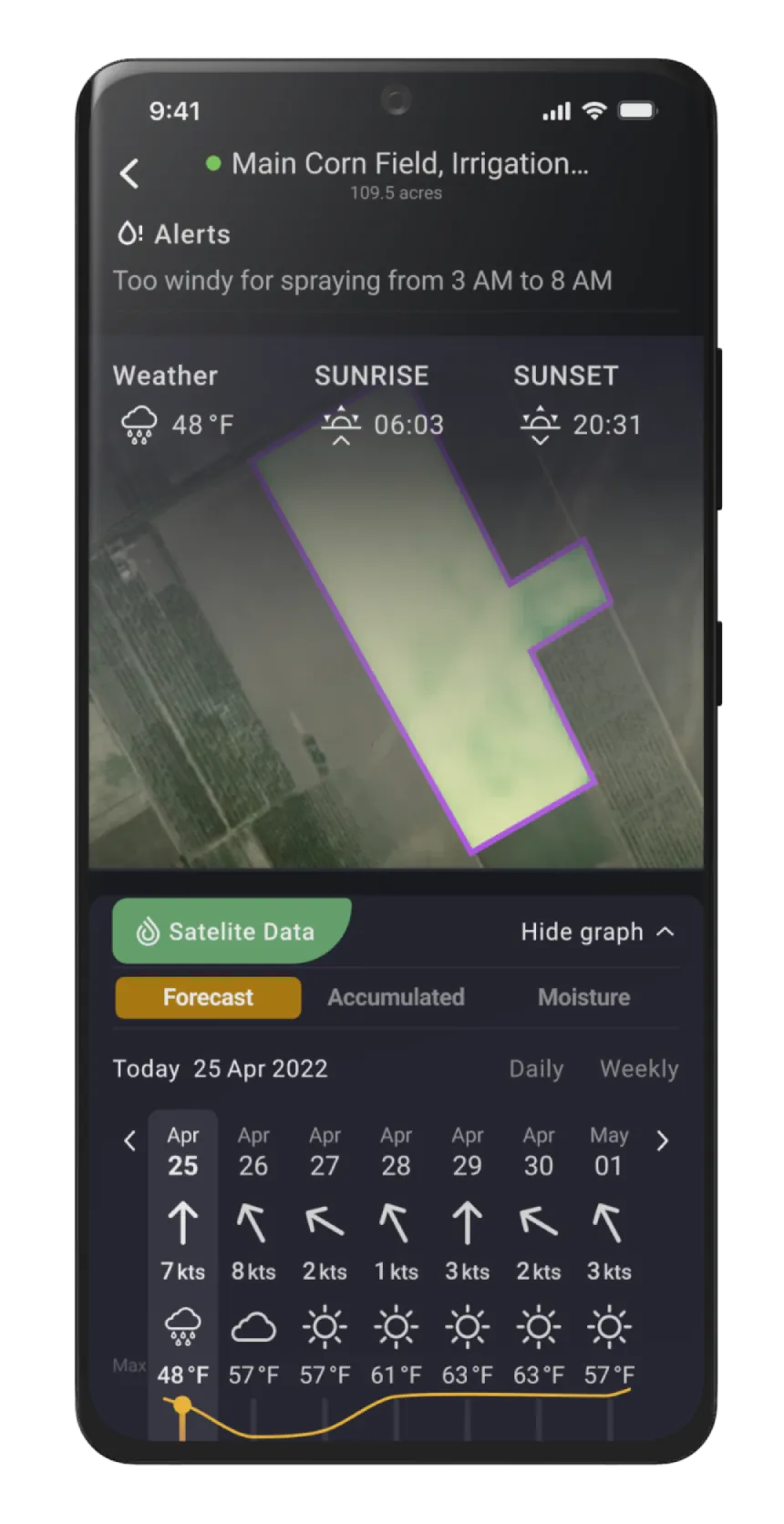 Track field weather with Droppity Agro mobile app