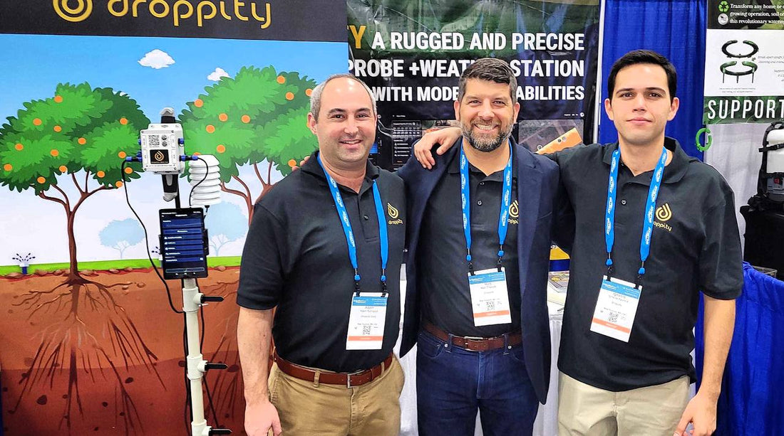 Droppity team with their soil moisture sensor at the Irrigation Show